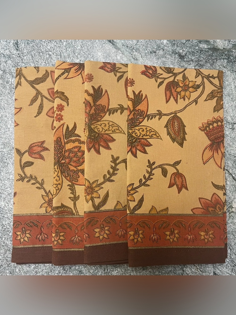 Vintage Cost Plus World Market Floral Cloth Napkins Set of 4 Cotton India Boho